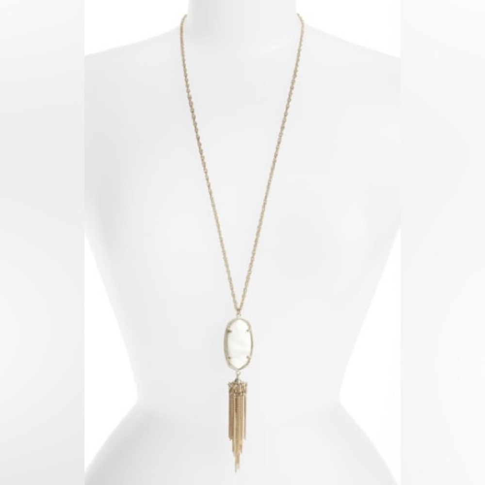 KENDRA SCOTT Rayne Long Gold & Mother of Pearl Tassel Pendant Statement Necklace